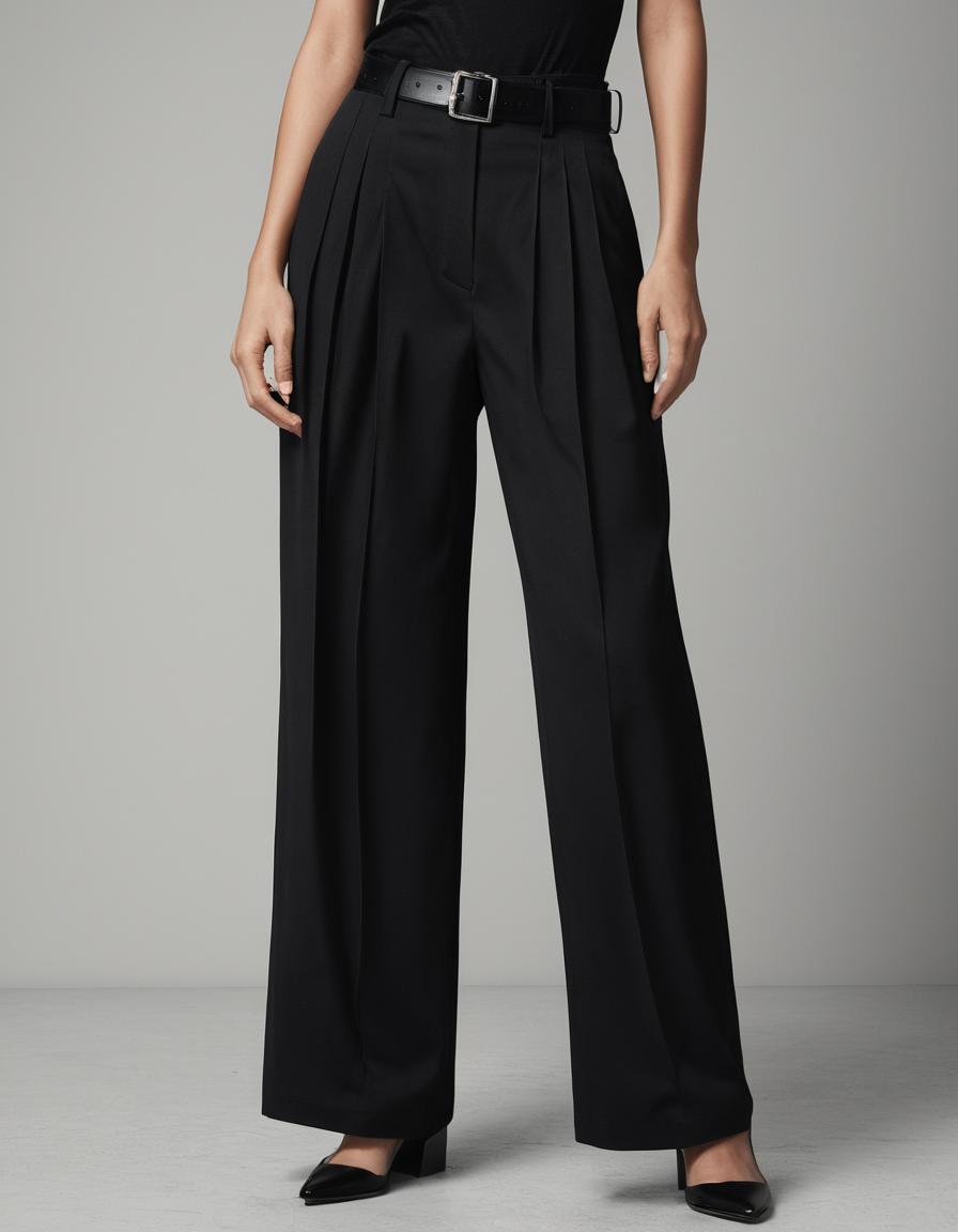WOMEN'S DOUBLE PLEATED LOOSE BLACK TROUSER